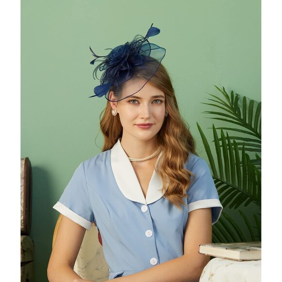 9985 Fascinators For Women With Feather Mesh Veil Headband Bridal Wedding
